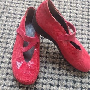 Wolky Red Leather Mary Jane Flats